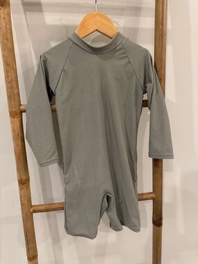 Current Tyed Kids Long-Sleeve Rashguard One-Piece Swimsuit in Sage Green